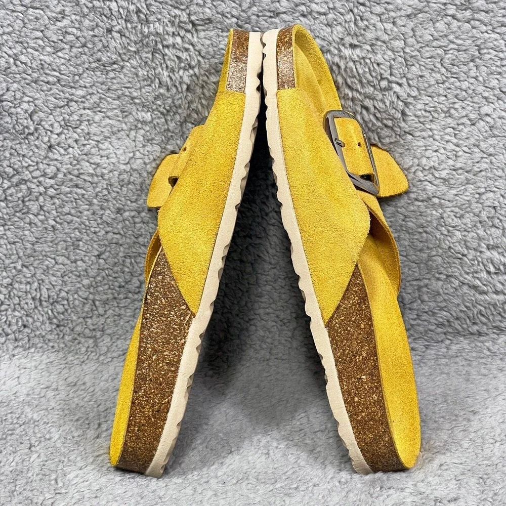 Yokono Oasis Womens Size 6 Slide Sandals Shoes Yellow Sock Leather Buckle